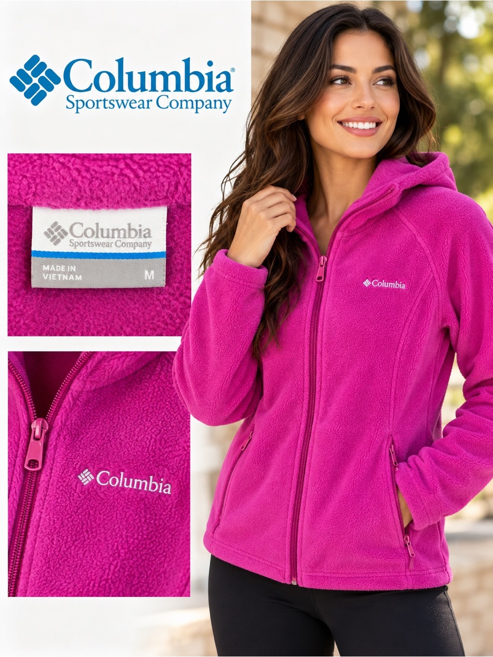Columbia Fleece Full-Zip Hooded Jacket Magenta Pink Women's M